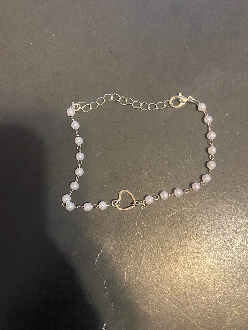 Fashion Jewelry Silver-Tone Pearl Bracelet with Heart Charm - White Pearls